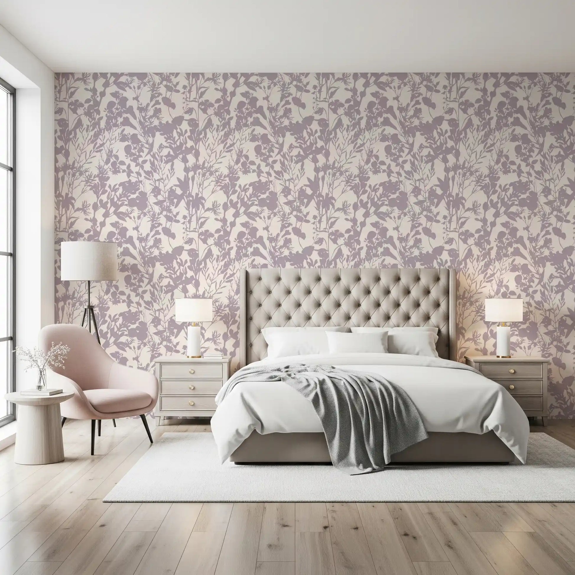 Soft Lavender Botanical Silhouette Wallpaper⁠