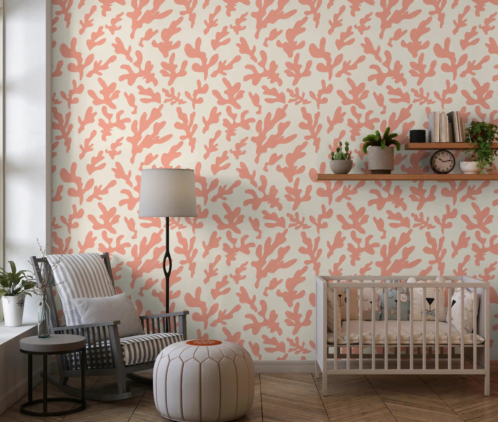Organic Blush Coral Motif Wallpaper⁠