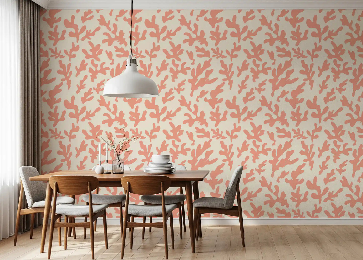 Organic Blush Coral Motif Wallpaper⁠