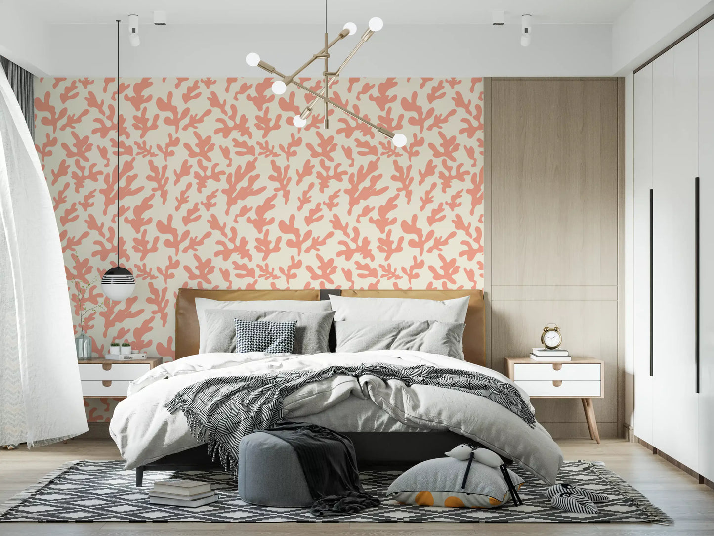 Organic Blush Coral Motif Wallpaper⁠