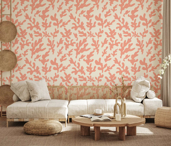 Organic Blush Coral Motif Wallpaper⁠