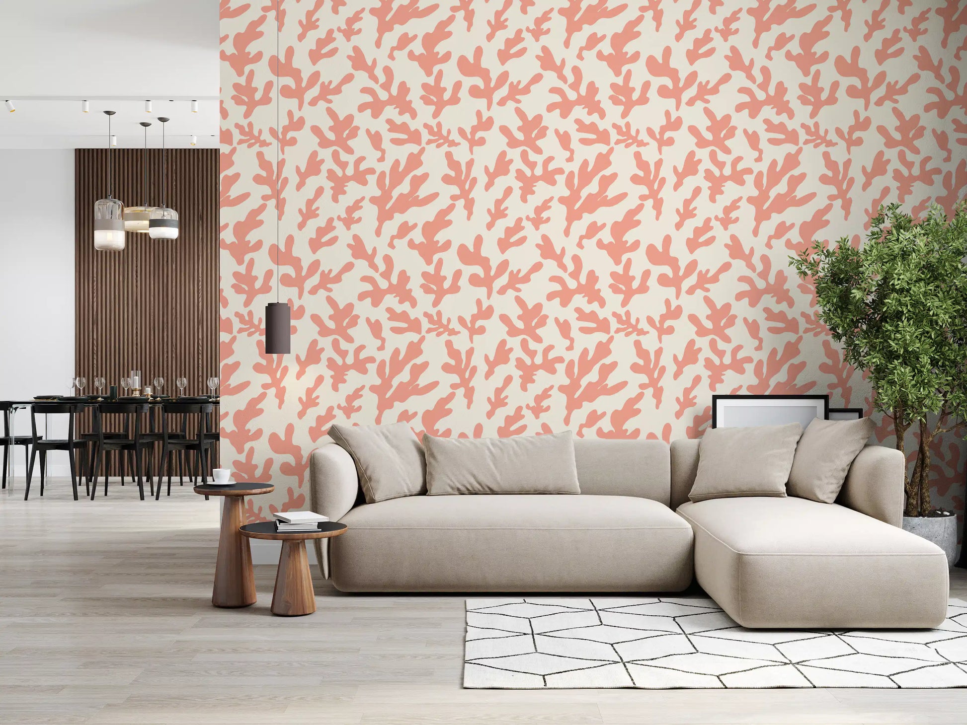 Organic Blush Coral Motif Wallpaper⁠