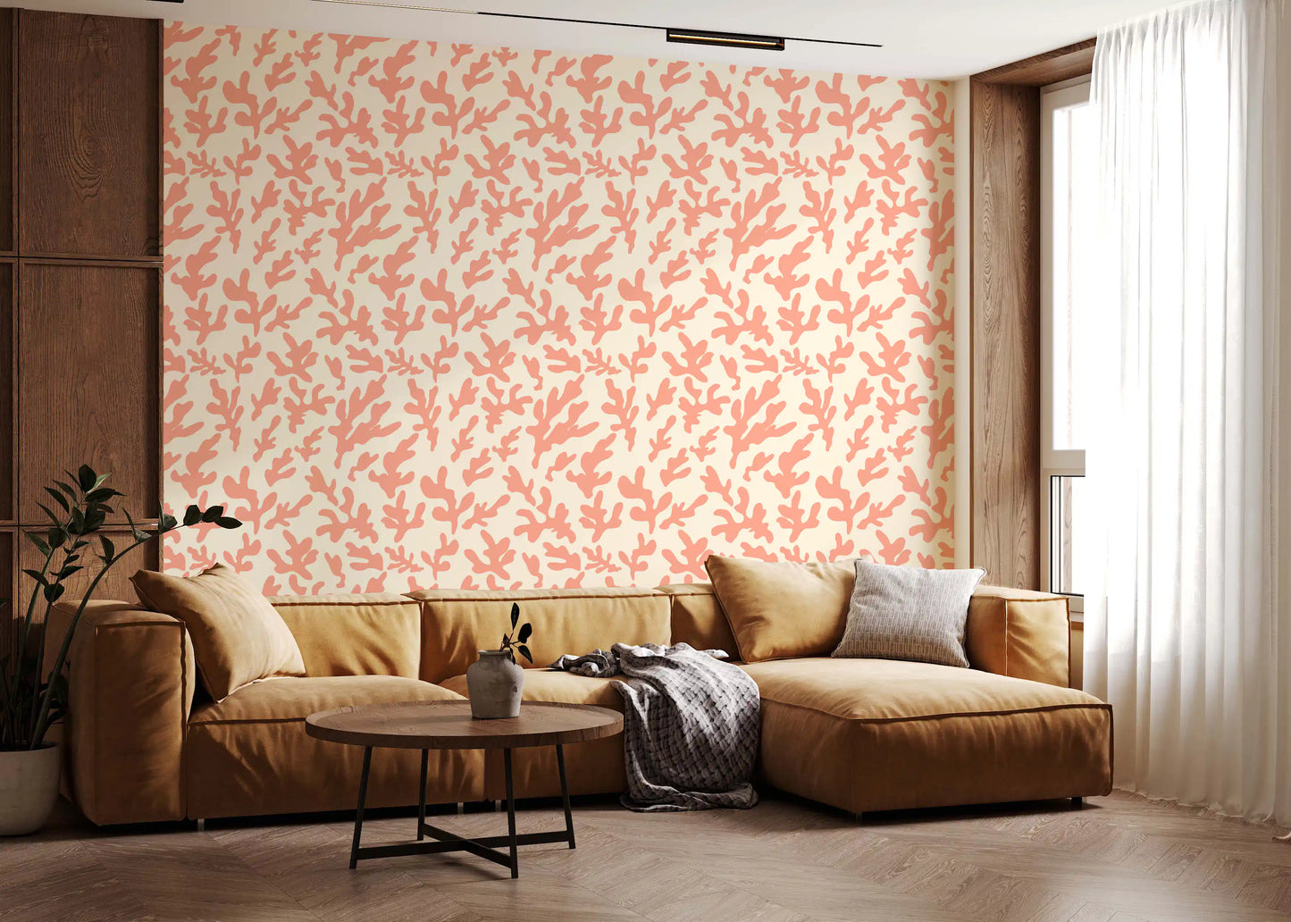 Organic Blush Coral Motif Wallpaper⁠