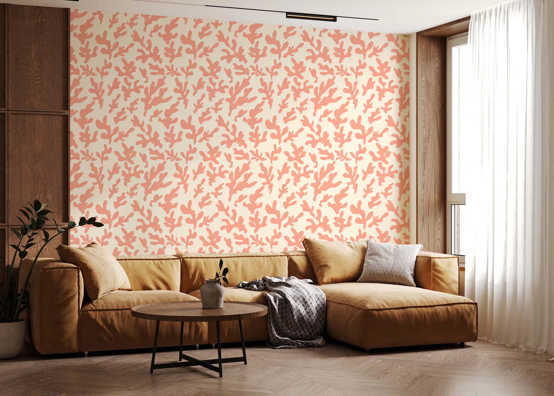 Organic Blush Coral Motif Wallpaper⁠