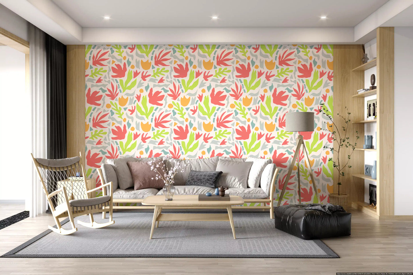 Playful Organic Shapes in Coral and Lime Wallpaper⁠