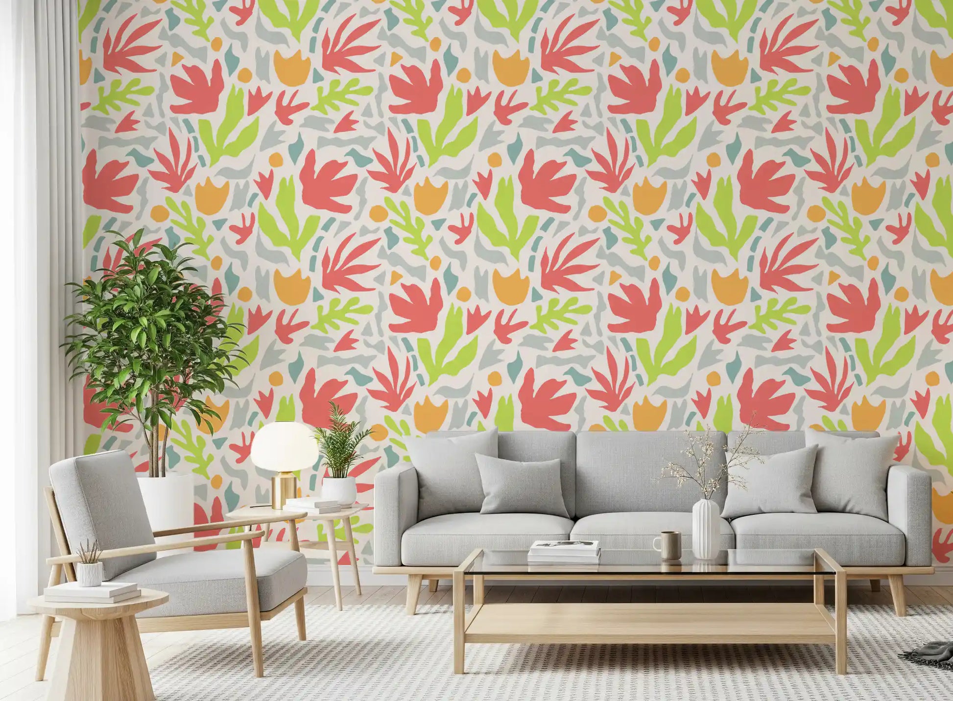 Playful Organic Shapes in Coral and Lime Wallpaper⁠