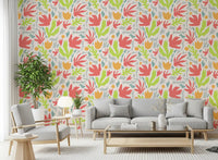 Playful Organic Shapes in Coral and Lime Wallpaper⁠
