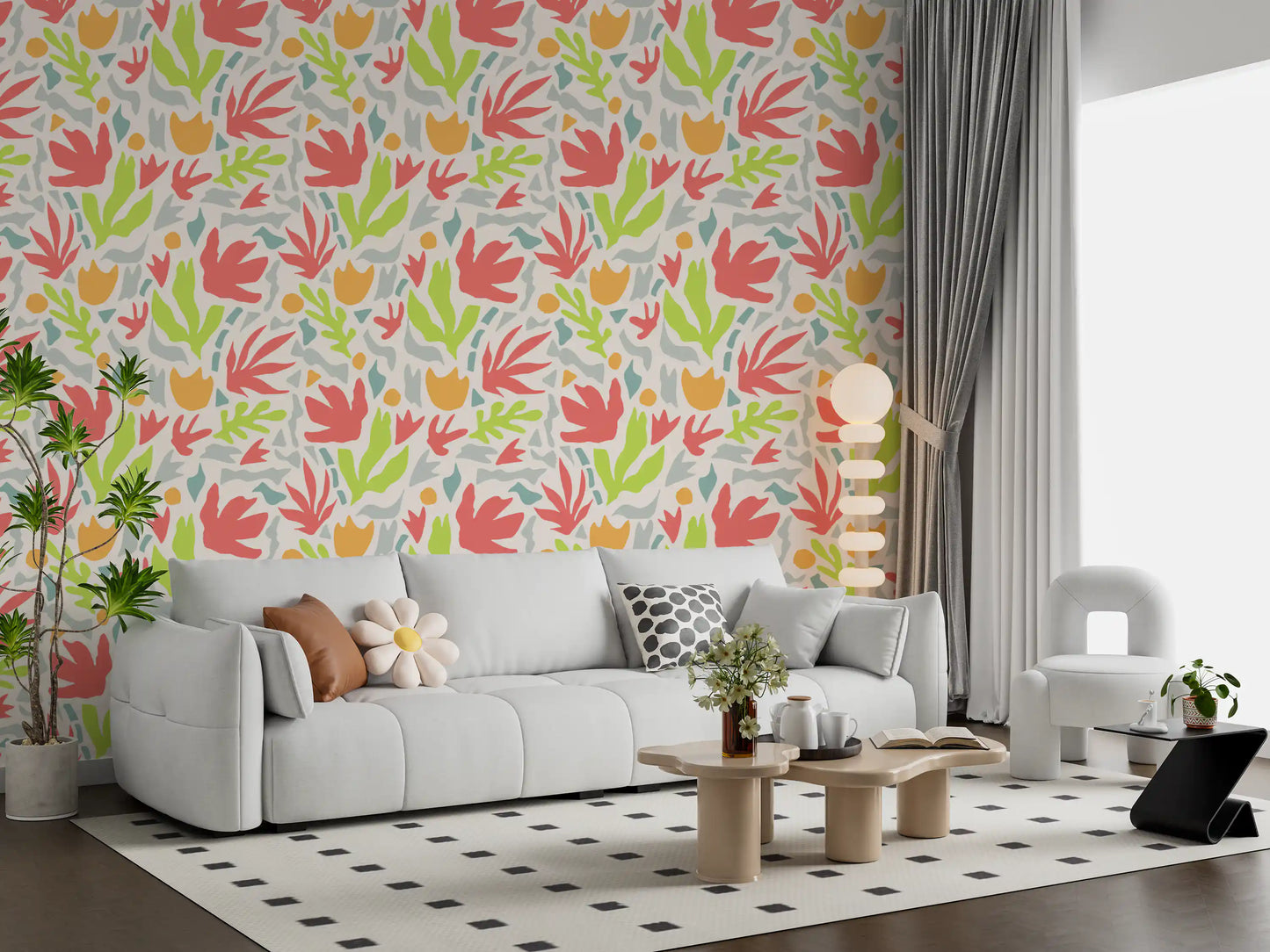 Playful Organic Shapes in Coral and Lime Wallpaper⁠
