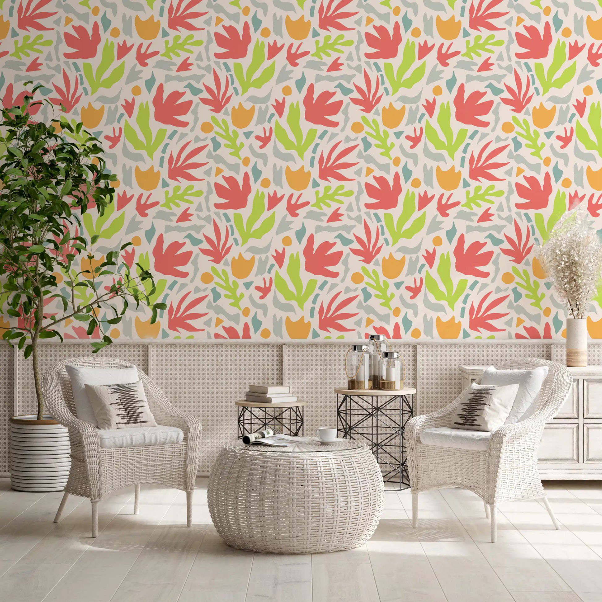 Playful Organic Shapes in Coral and Lime Wallpaper⁠