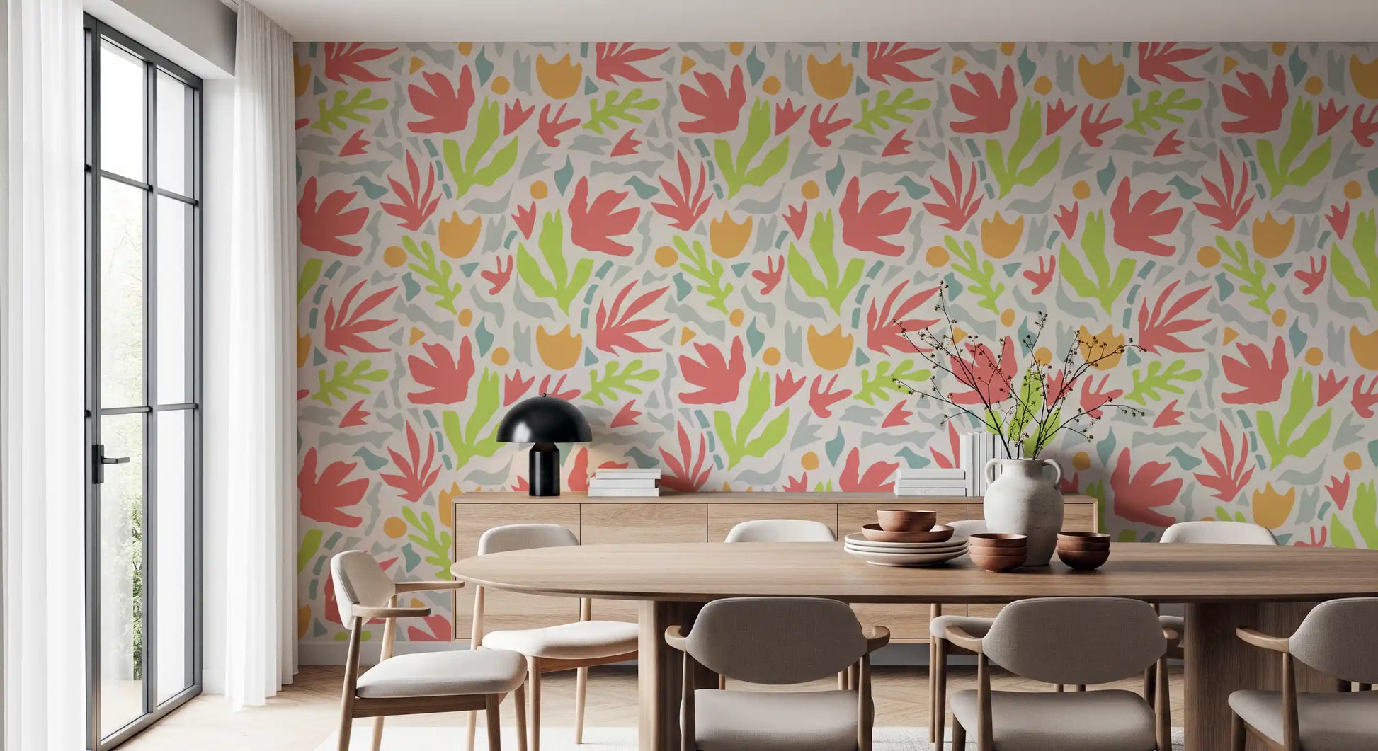 Playful Organic Shapes in Coral and Lime Wallpaper⁠