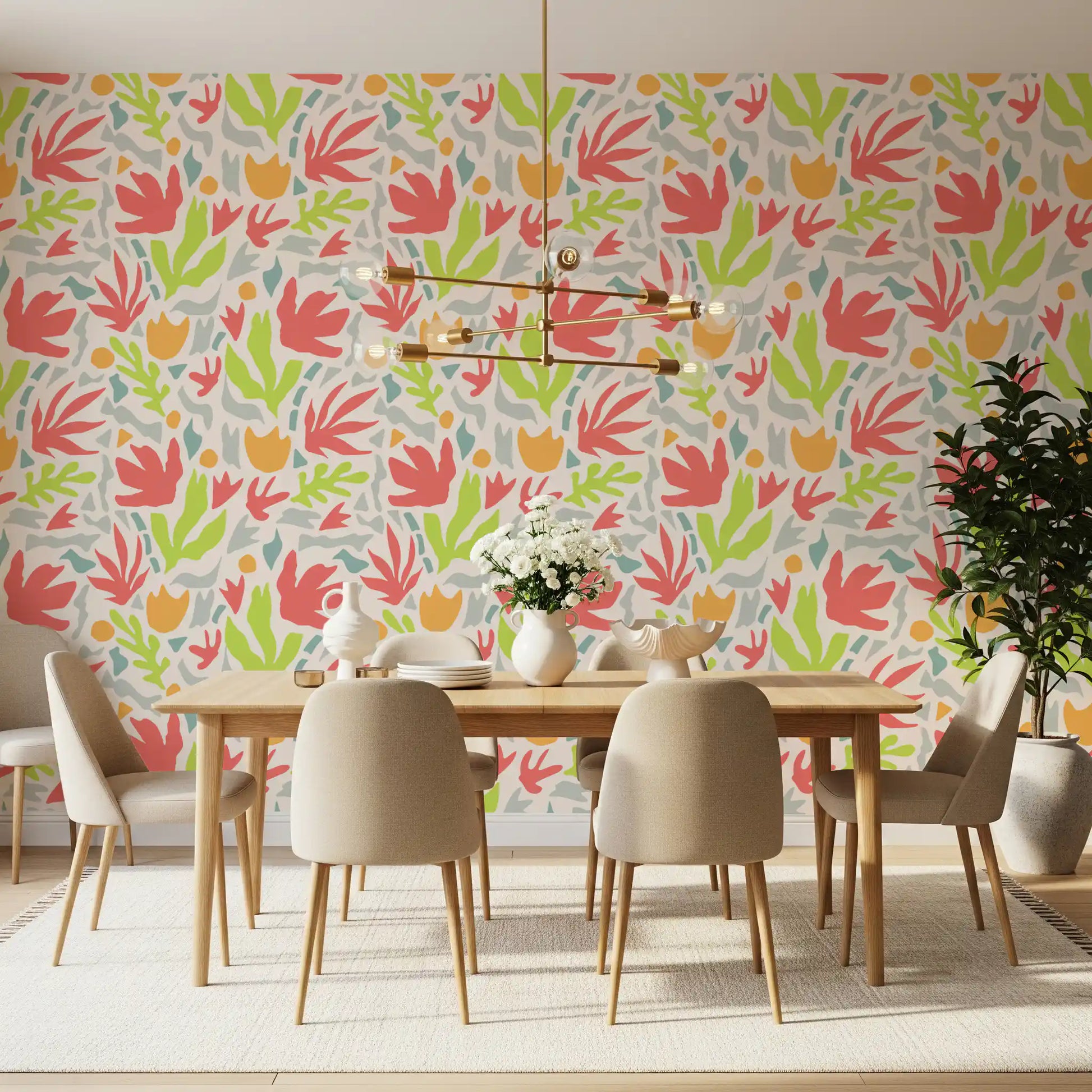 Playful Organic Shapes in Coral and Lime Wallpaper⁠