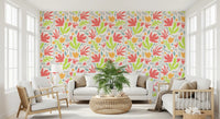 Playful Organic Shapes in Coral and Lime Wallpaper⁠