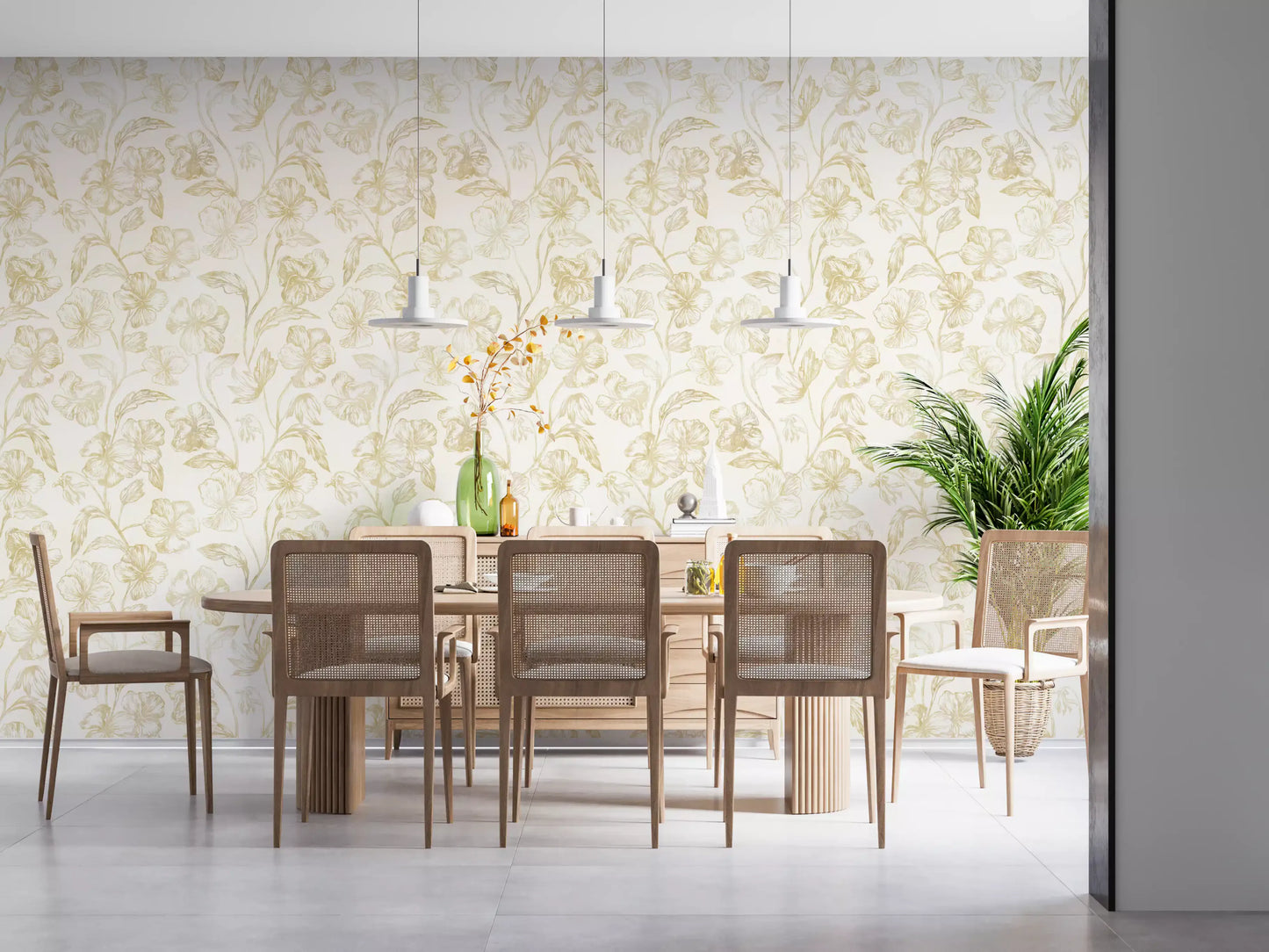 Golden Line Botanical Sketches Wallpaper⁠