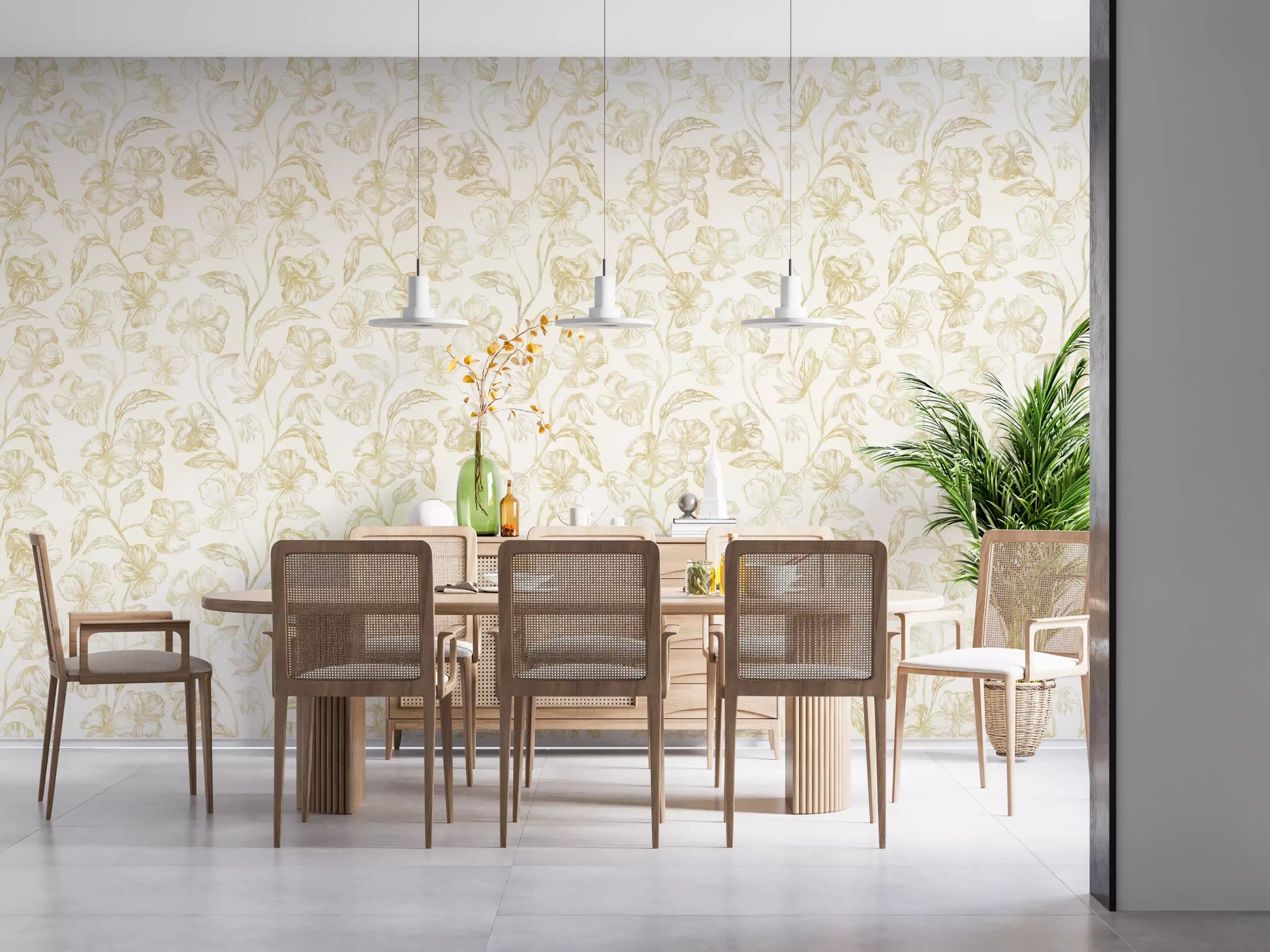 Golden Line Botanical Sketches Wallpaper⁠