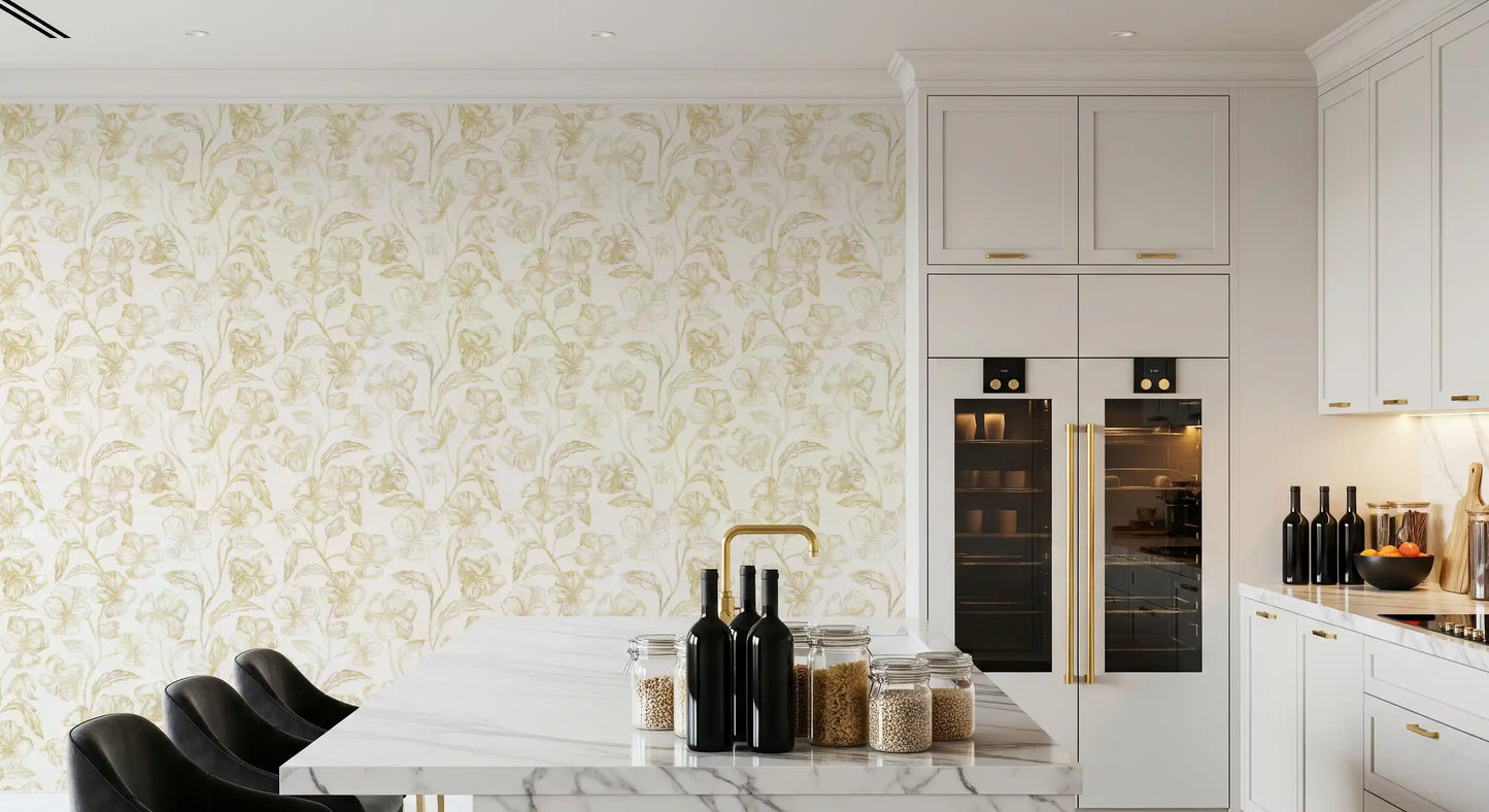 Golden Line Botanical Sketches Wallpaper⁠