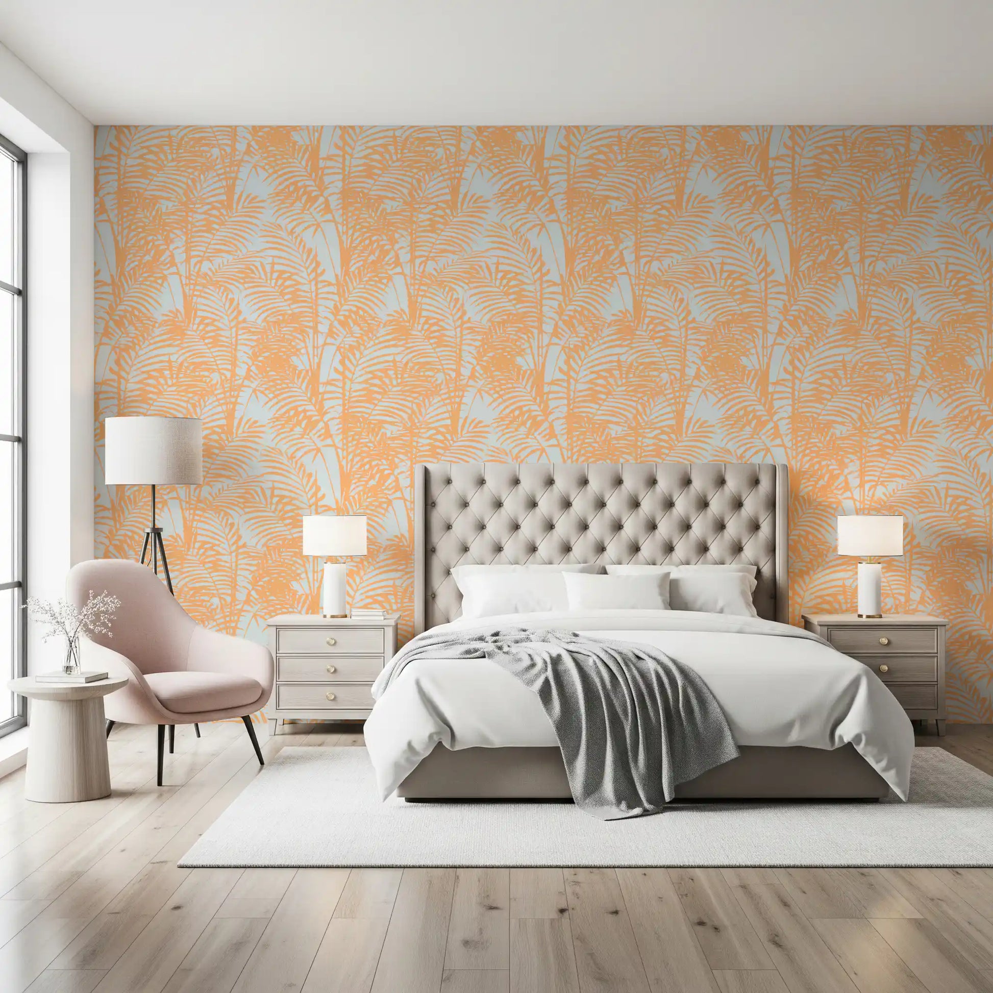 Peach Botanical Palm Repeat Wallpaper⁠