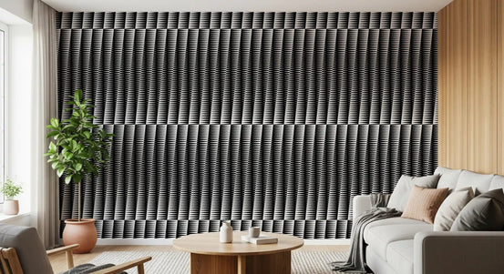 Chevron wallpaper with sharp black and white zigzag lines in living room GD11682