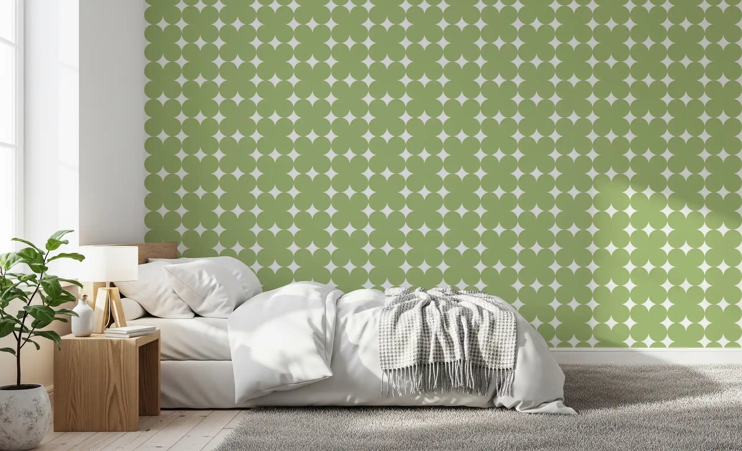 Sage Geometric Clover Pattern Wallpaper⁠
