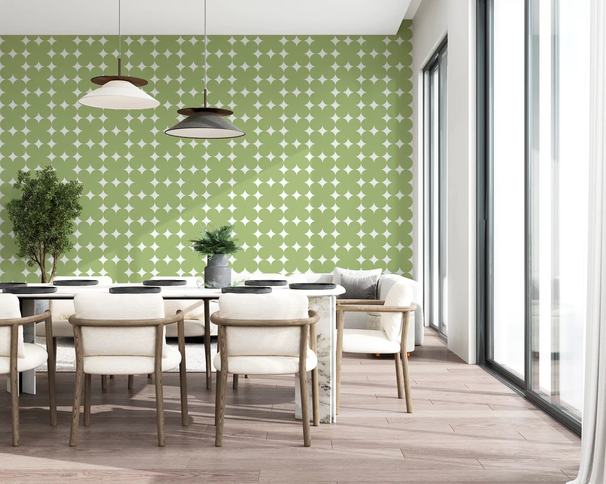 Sage Geometric Clover Pattern Wallpaper⁠