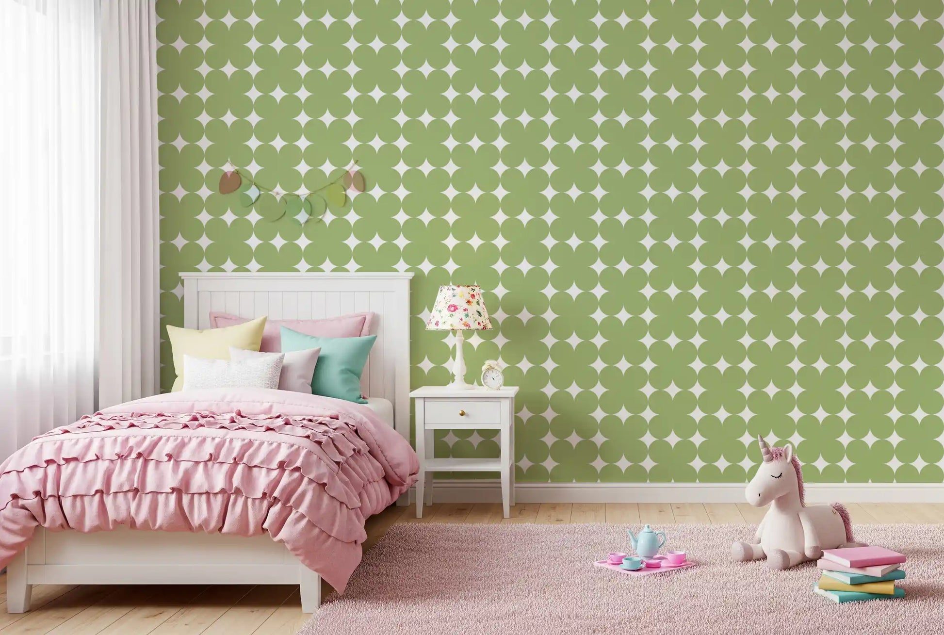 Sage Geometric Clover Pattern Wallpaper⁠