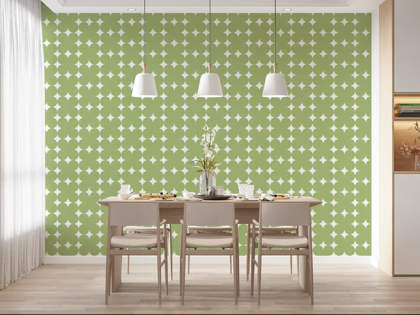 Sage Geometric Clover Pattern Wallpaper⁠