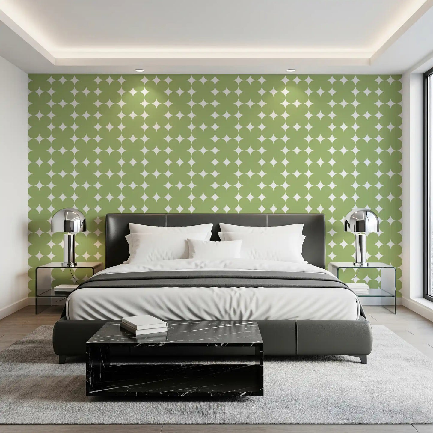 Sage Geometric Clover Pattern Wallpaper⁠