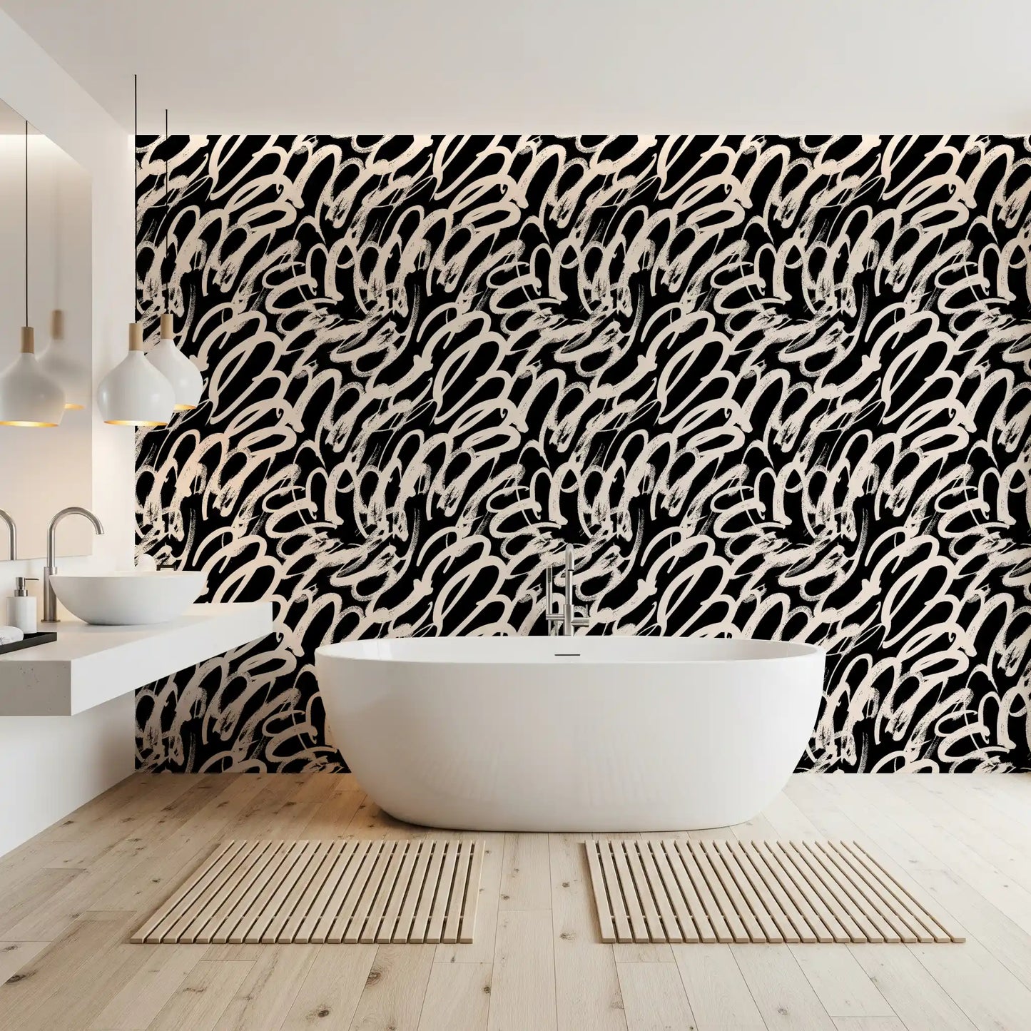 Monochrome Swirl Abstract Line Art Wallpaper⁠