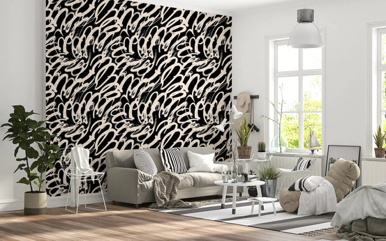 Monochrome Swirl Abstract Line Art Wallpaper⁠