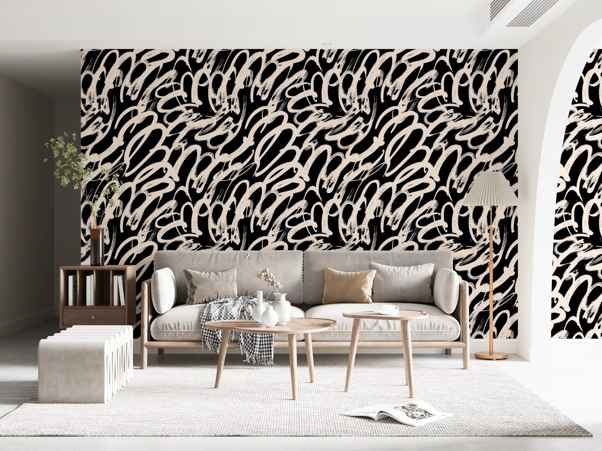 Monochrome Swirl Abstract Line Art Wallpaper⁠