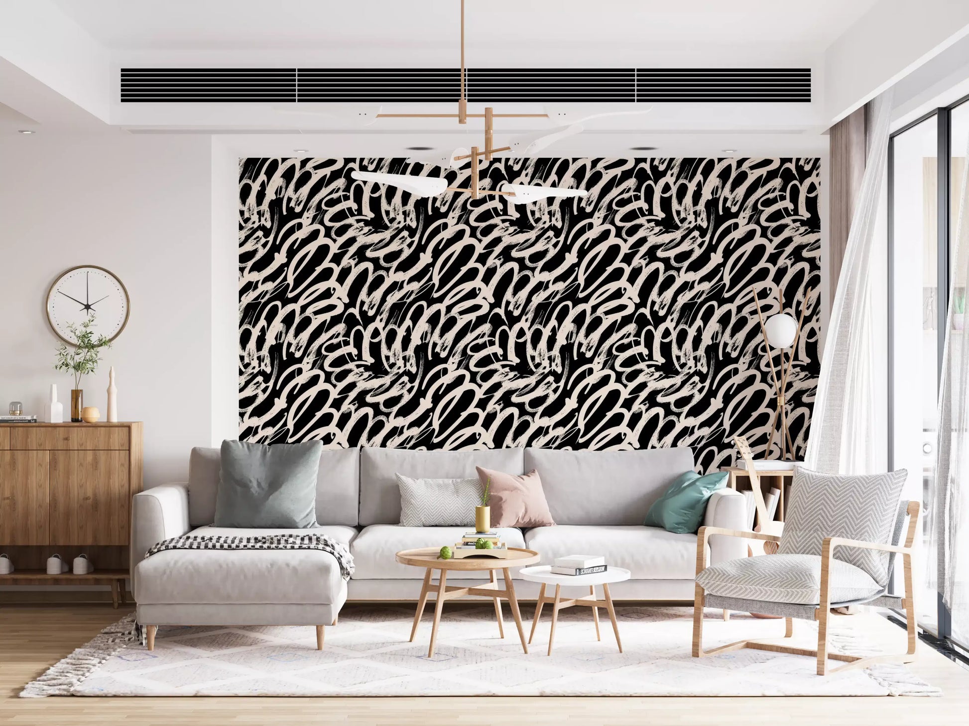 Monochrome Swirl Abstract Line Art Wallpaper⁠