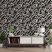 Monochrome Swirl Abstract Line Art Wallpaper⁠