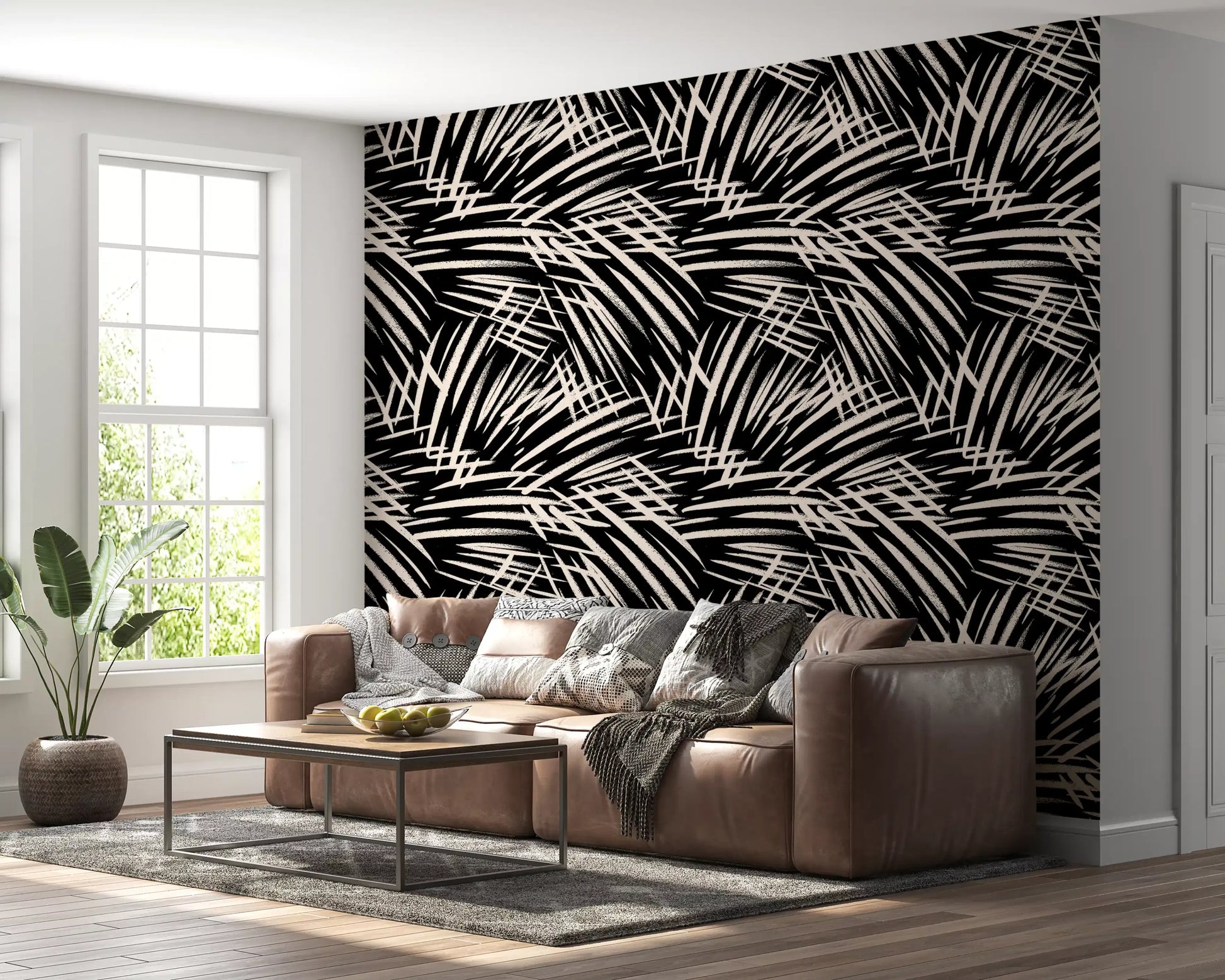 Monochrome Linear Brushstroke Wallpaper⁠