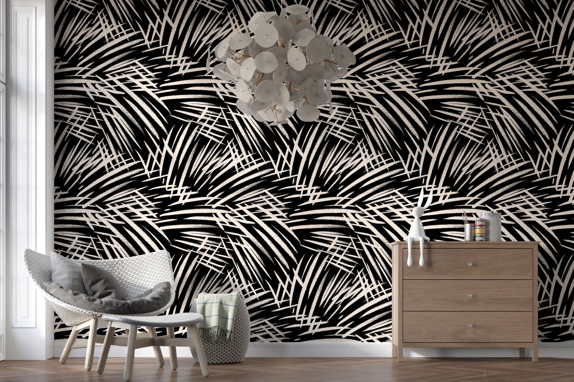 Monochrome Linear Brushstroke Wallpaper⁠