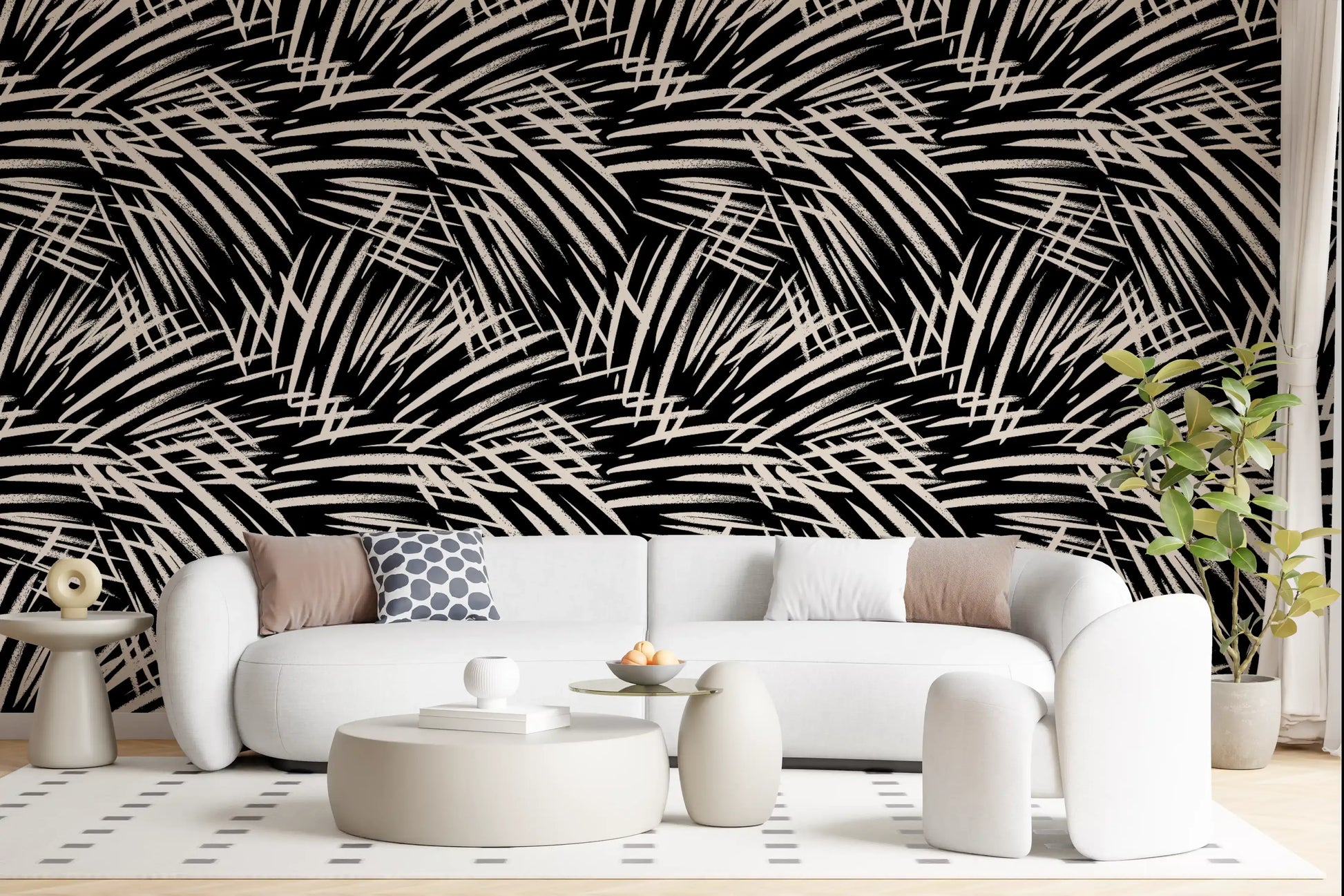 Monochrome Linear Brushstroke Wallpaper⁠