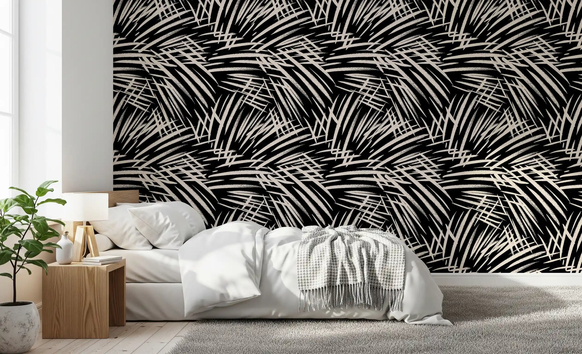Monochrome Linear Brushstroke Wallpaper⁠