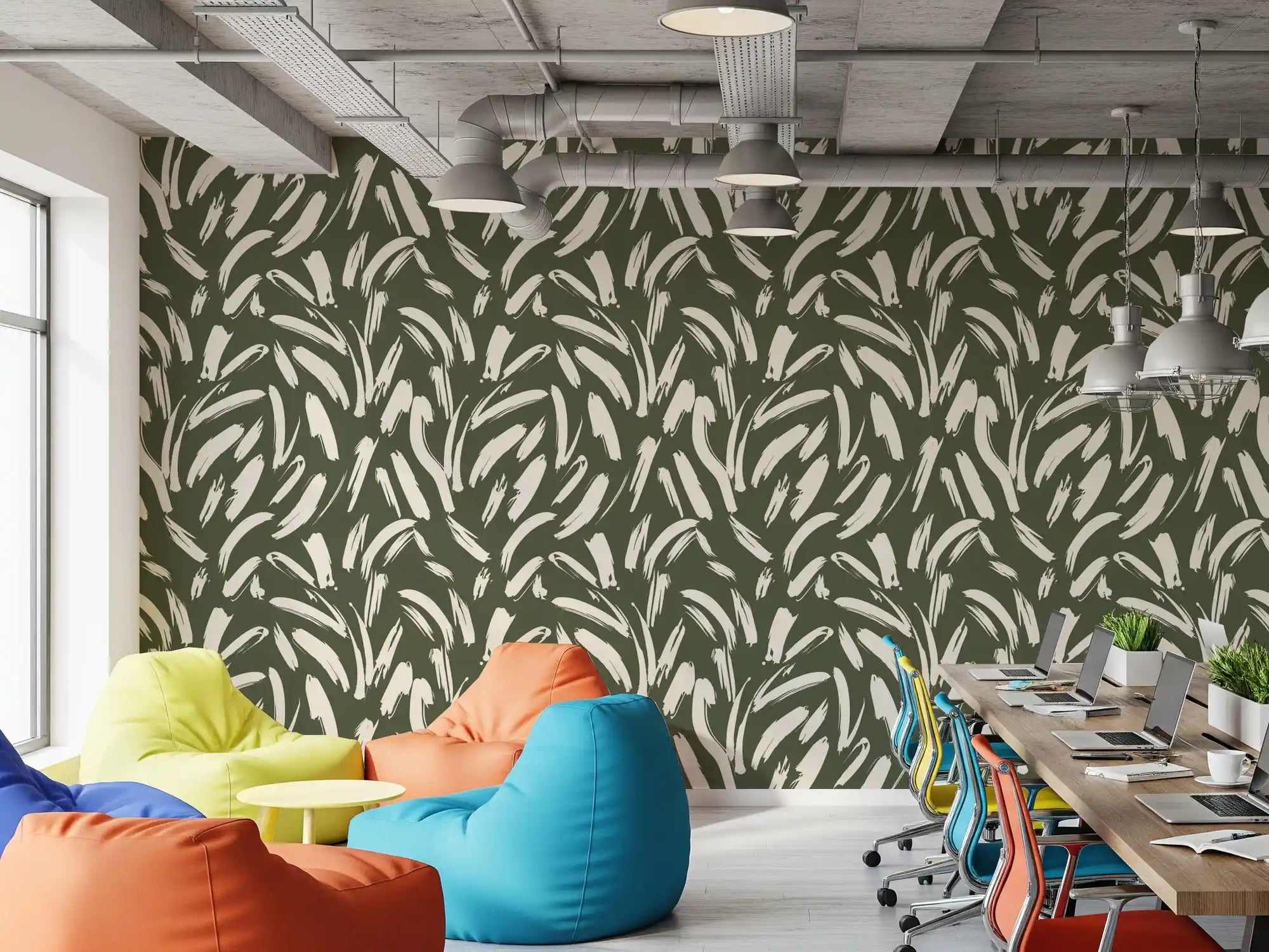 Sage Green Abstract Brushstrokes Wallpaper⁠