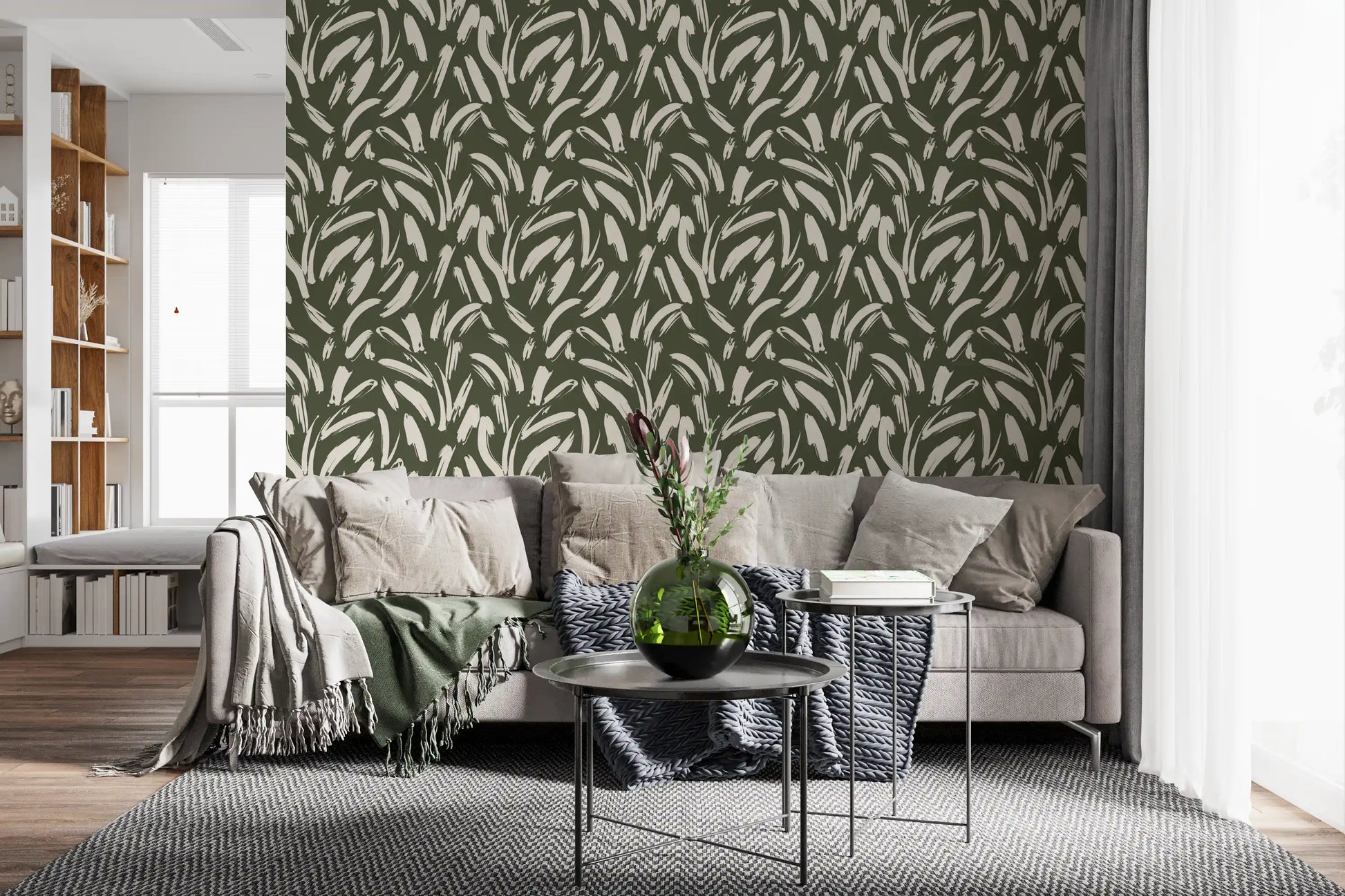 Sage Green Abstract Brushstrokes Wallpaper⁠