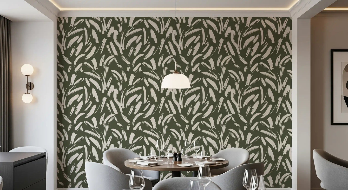 Sage Green Abstract Brushstrokes Wallpaper⁠