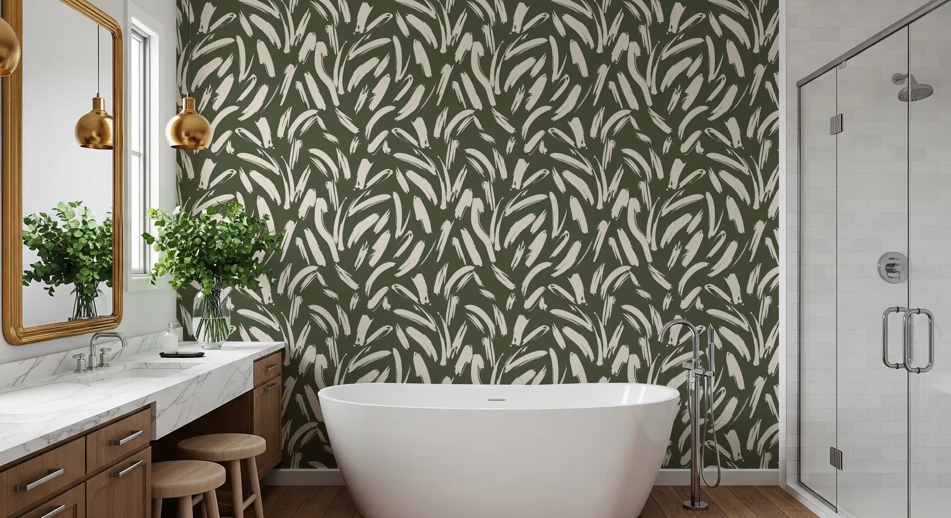 Sage Green Abstract Brushstrokes Wallpaper⁠