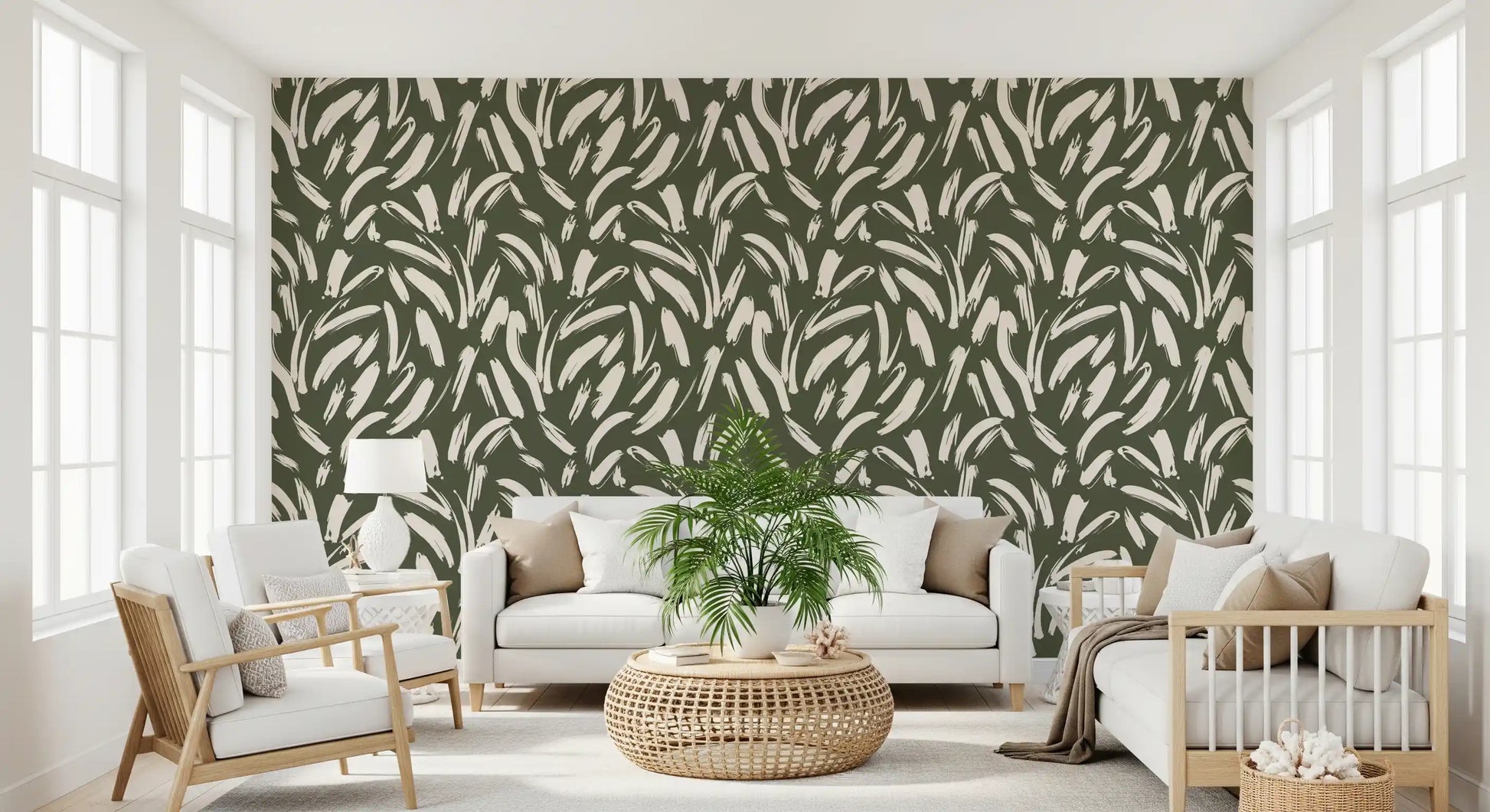 Sage Green Abstract Brushstrokes Wallpaper⁠