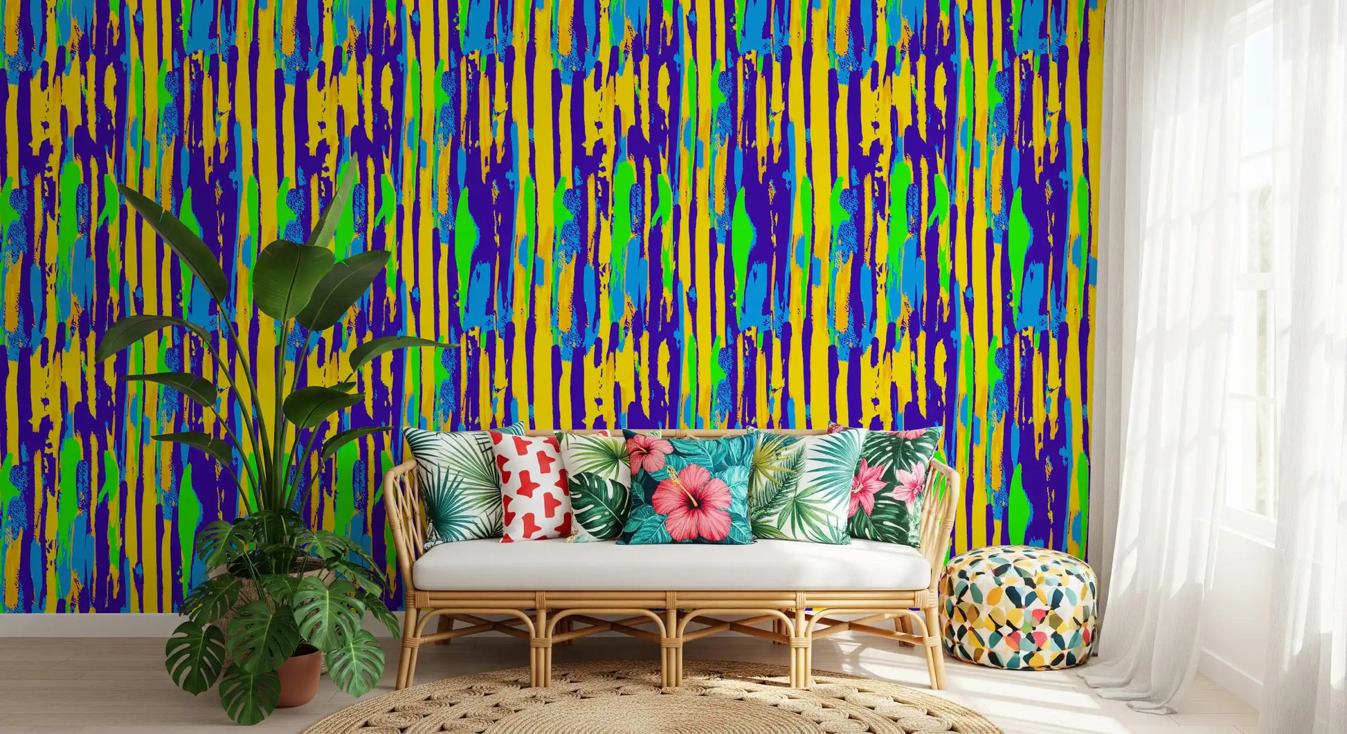 Vibrant Neon Brushstroke Stripe Wallpaper⁠