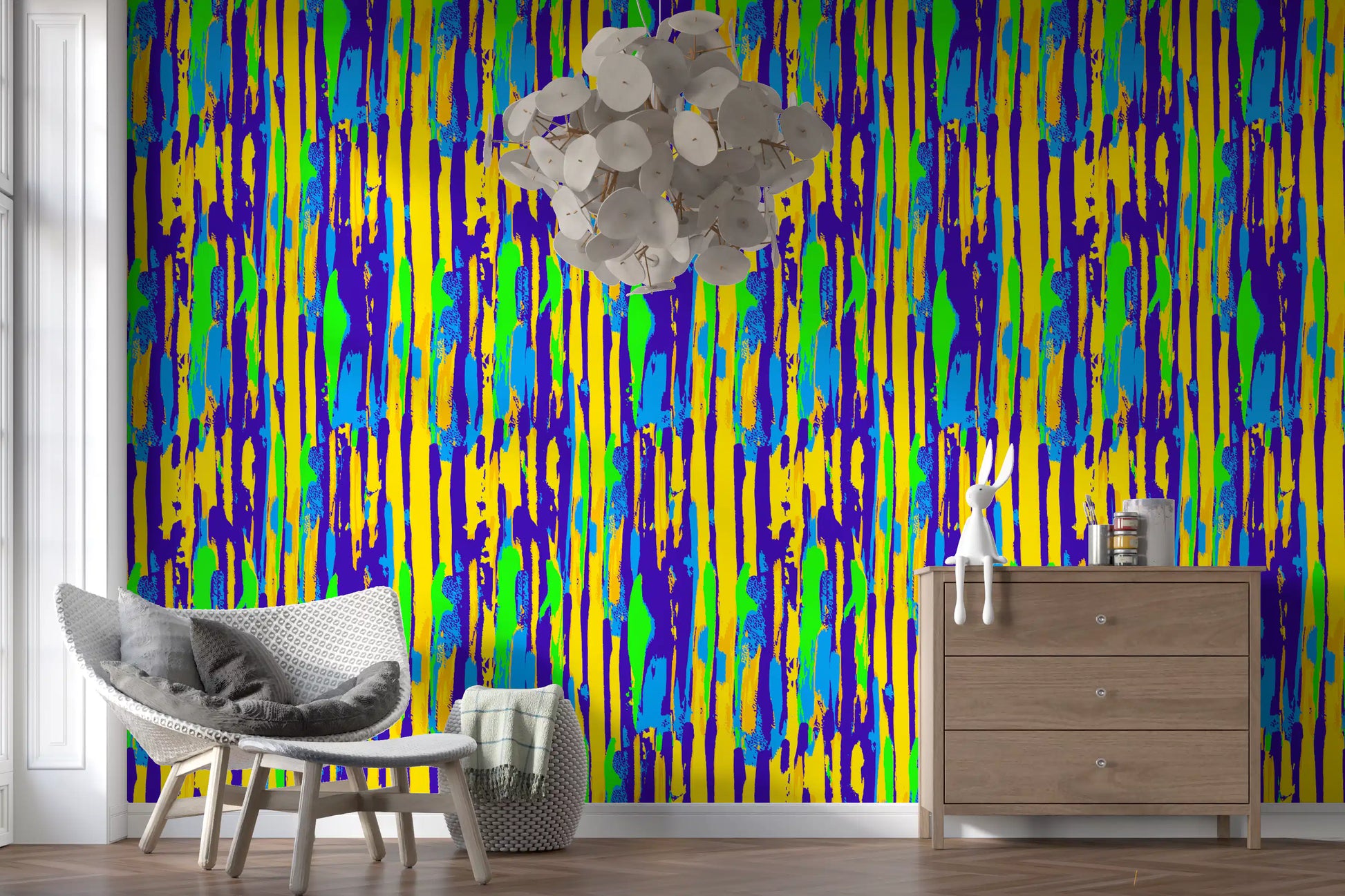 Vibrant Neon Brushstroke Stripe Wallpaper⁠