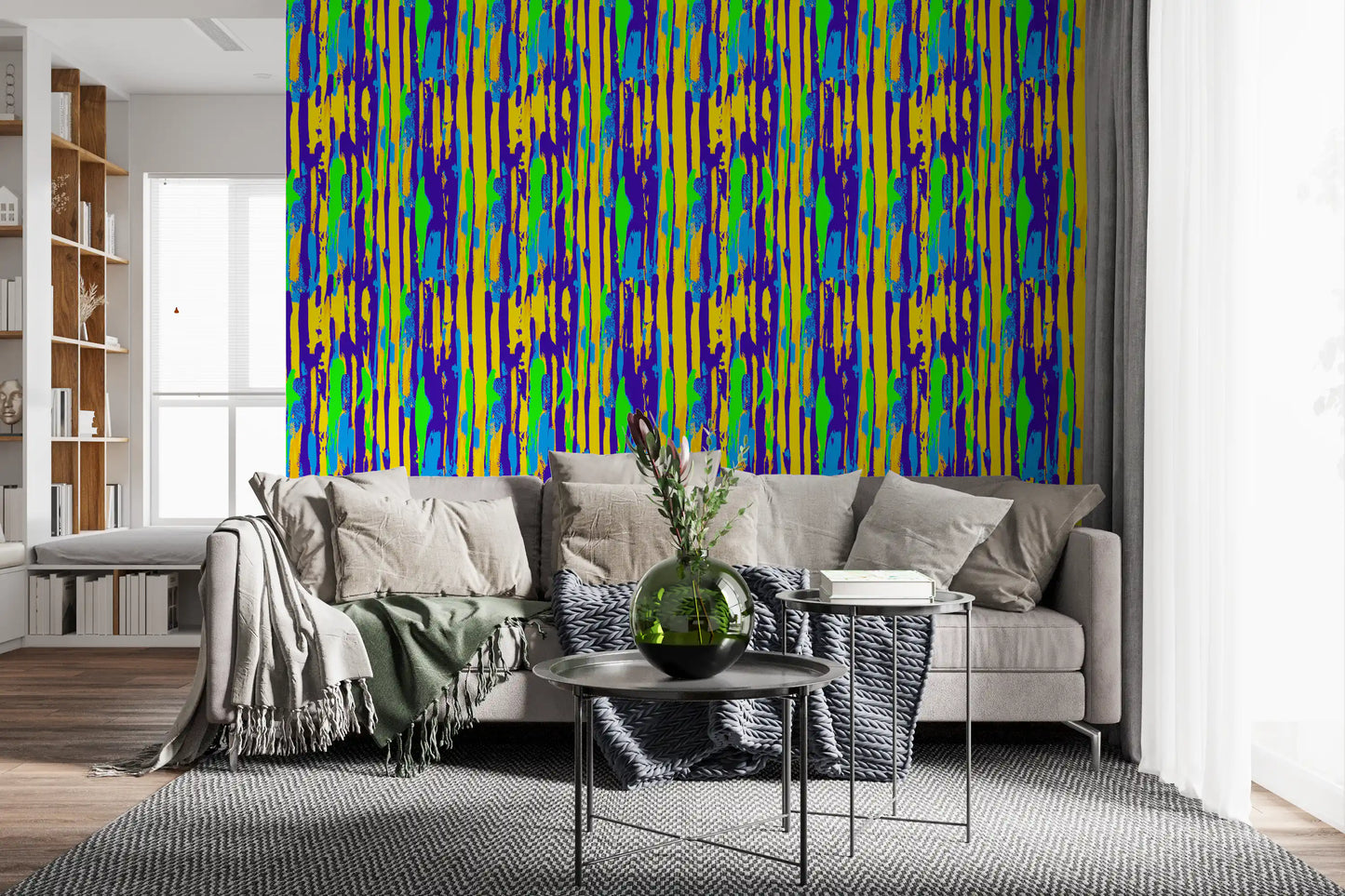 Vibrant Neon Brushstroke Stripe Wallpaper⁠