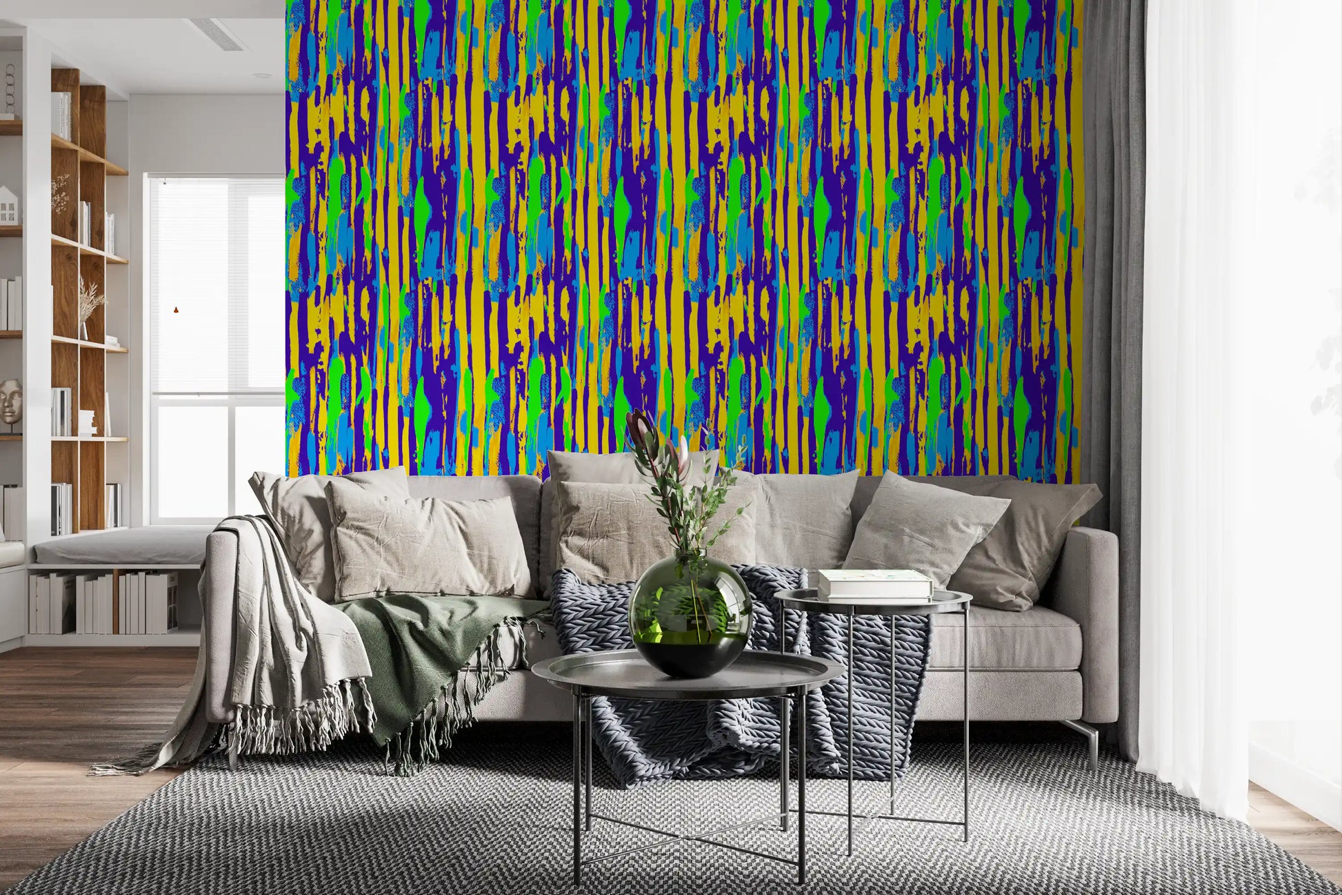 Vibrant Neon Brushstroke Stripe Wallpaper⁠