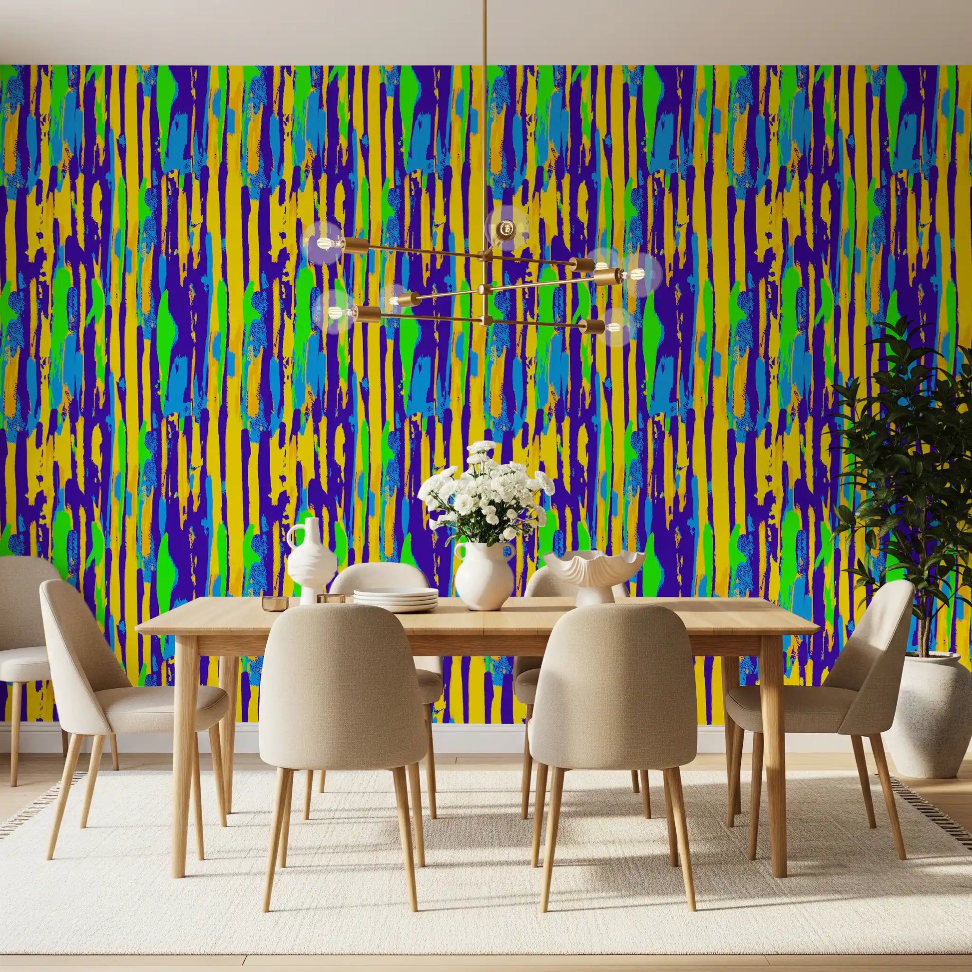 Vibrant Neon Brushstroke Stripe Wallpaper⁠
