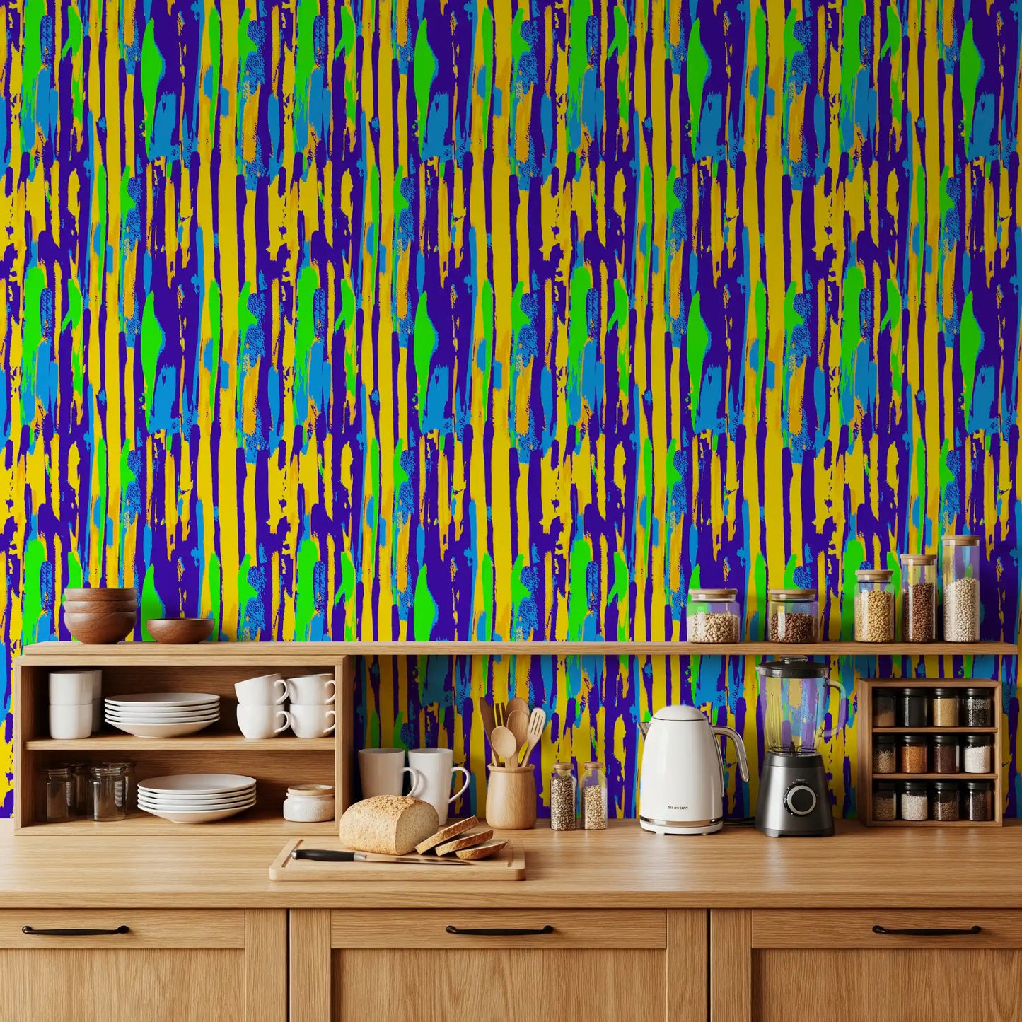Vibrant Neon Brushstroke Stripe Wallpaper⁠