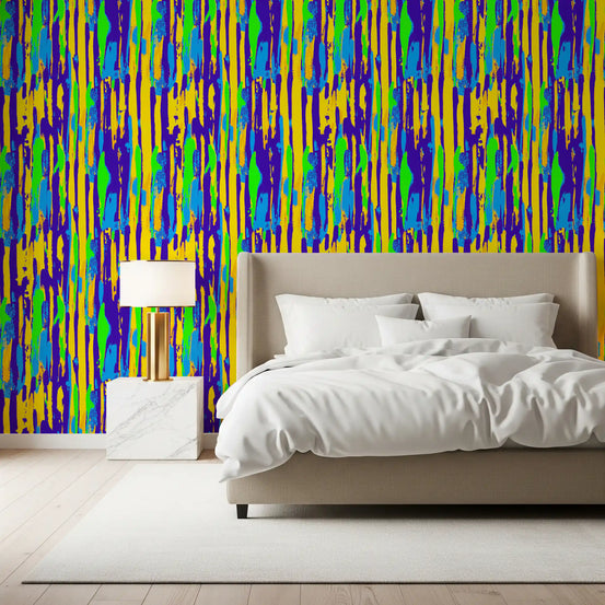 Vibrant Neon Brushstroke Stripe Wallpaper⁠