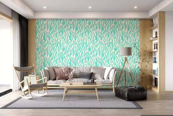 Minimalist Teal Botanical Waves Wallpaper⁠