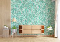 Minimalist Teal Botanical Waves Wallpaper⁠