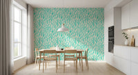 Minimalist Teal Botanical Waves Wallpaper⁠